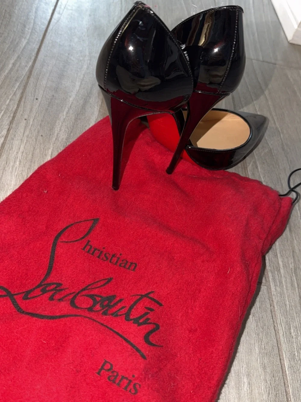 Christian Louboutin Black Patent Leather Stiletto Pumps with Red Sole